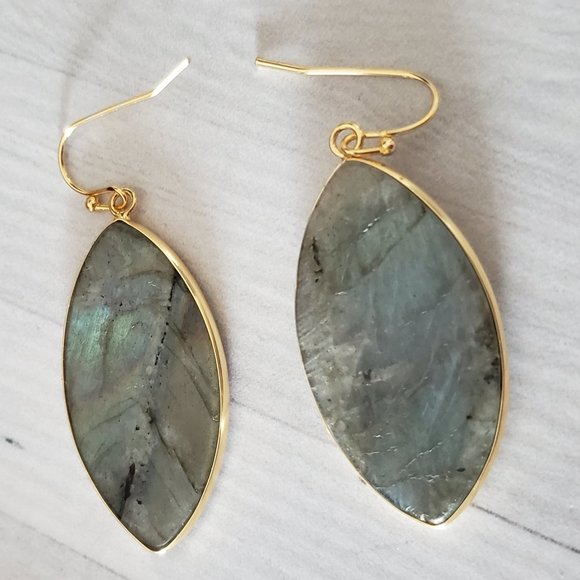 Labradorite Gray Gold Tone Earrings NWOT - Picture 2 of 3
